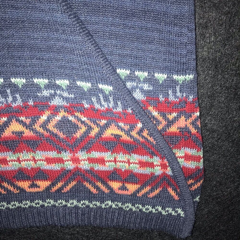 Chaps Denim Knit Vest Blue Aztec Southwestern Colorful Trim Women’s Size‎ Large - Picture 4 of 11